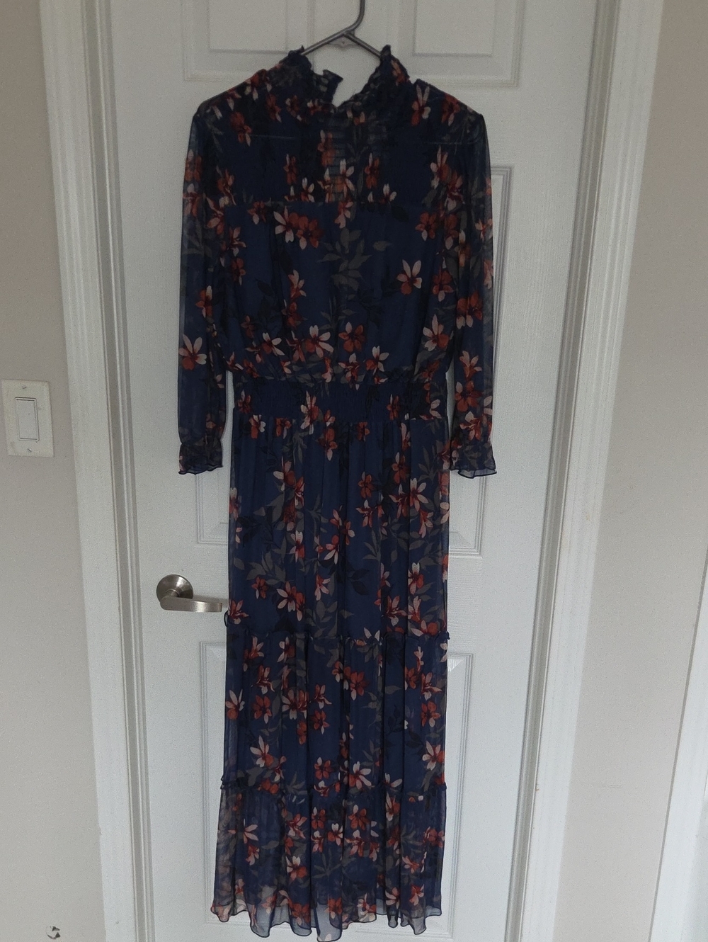 Navy Floral High-Neck Maxi Dress